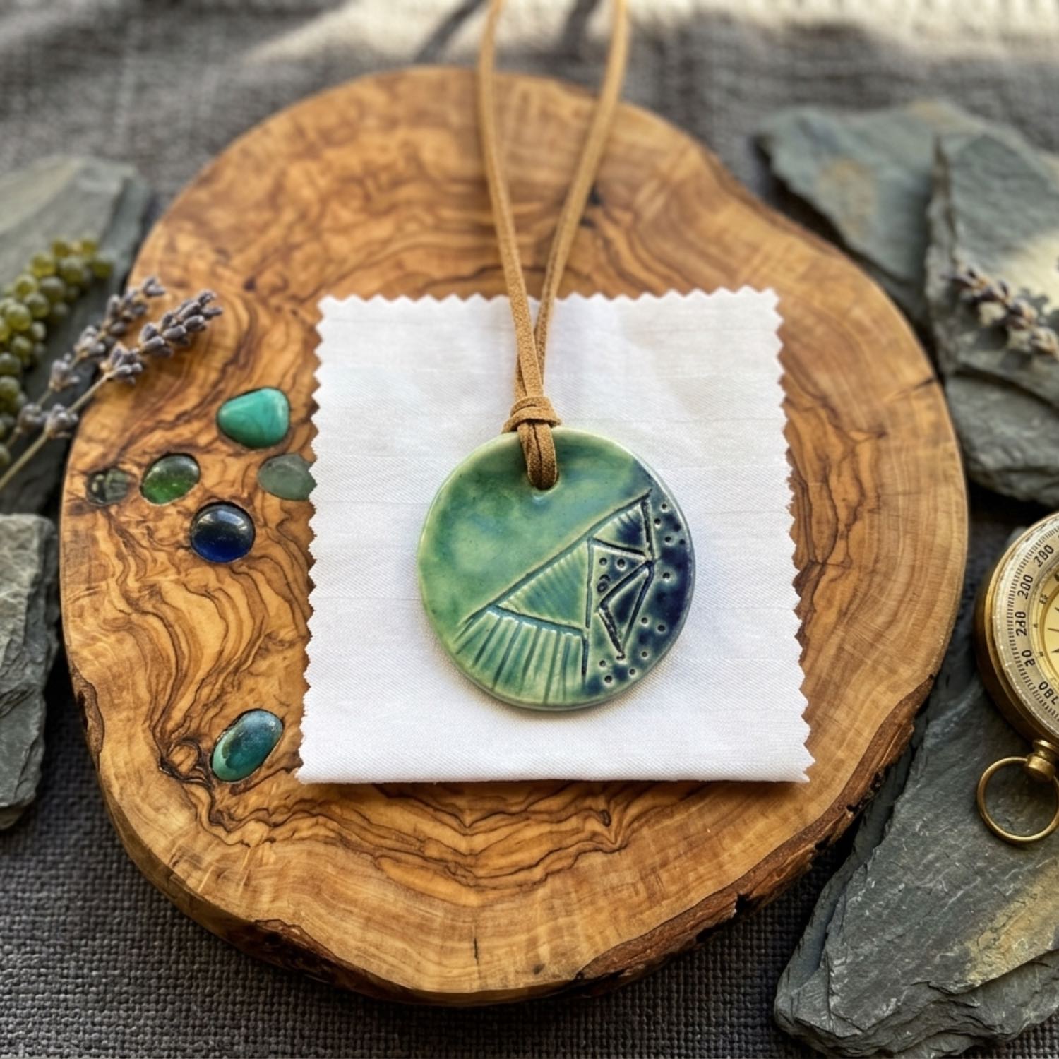 Ceramic Jewelry Contemporary Sea Green Round Necklace