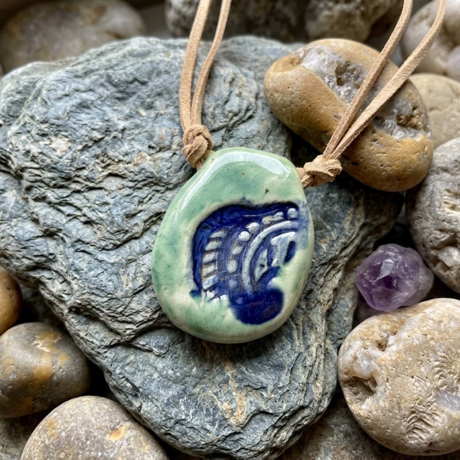 Ceramic Jewelry Modern Sea Green Pendant Online | Earthan