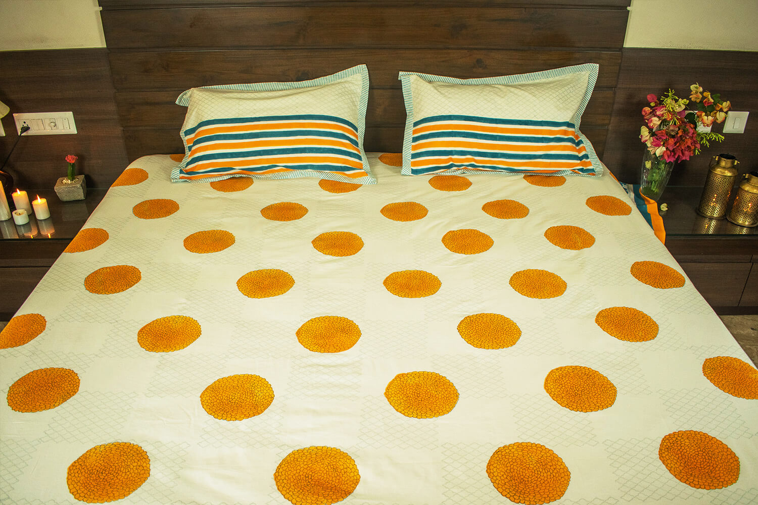 Genda Phool - Hand block printed cotton bed sheets and pillow cases | Earthan