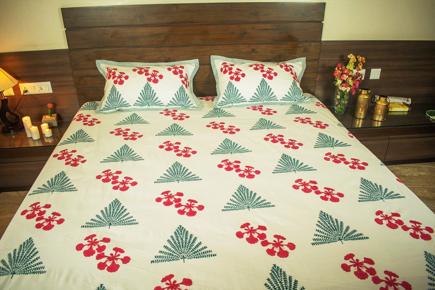 Gulmohar Galore - Hand block printed cotton bed sheets and pillow cases | Earthan
