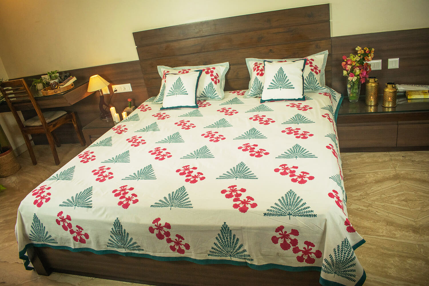Gulmohar Galore - Hand block printed cotton bed sheets and pillow cases | Earthan