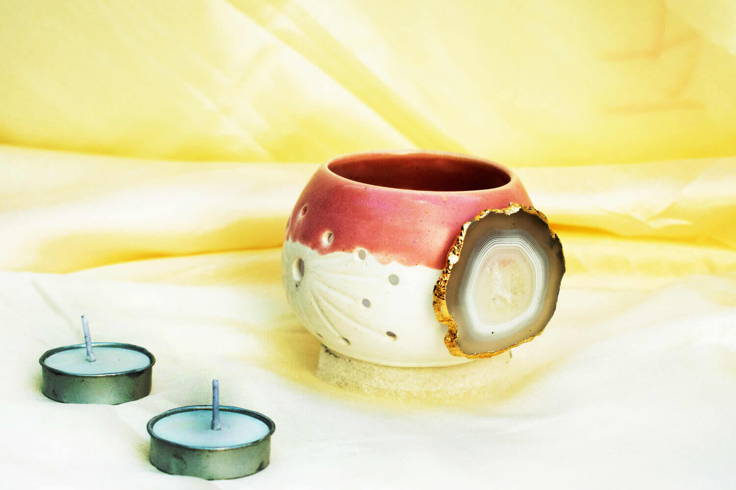 Agate Tea Light Holder Pink | Earthan