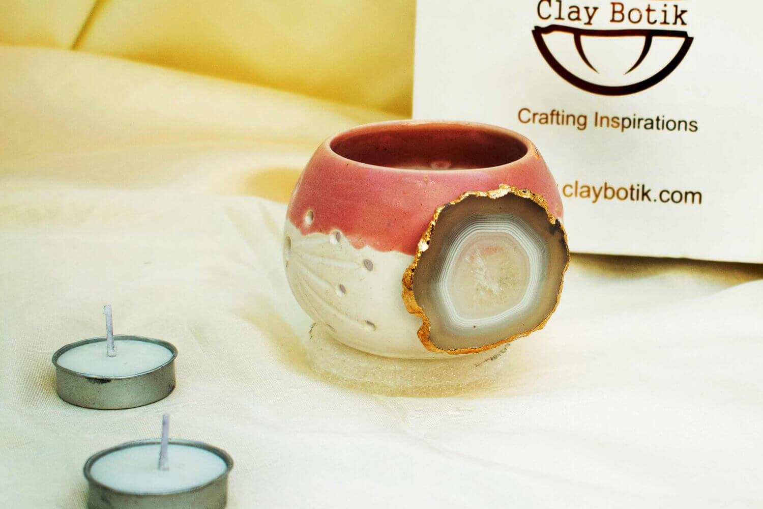 Agate Tea Light Holder Pink | Earthan