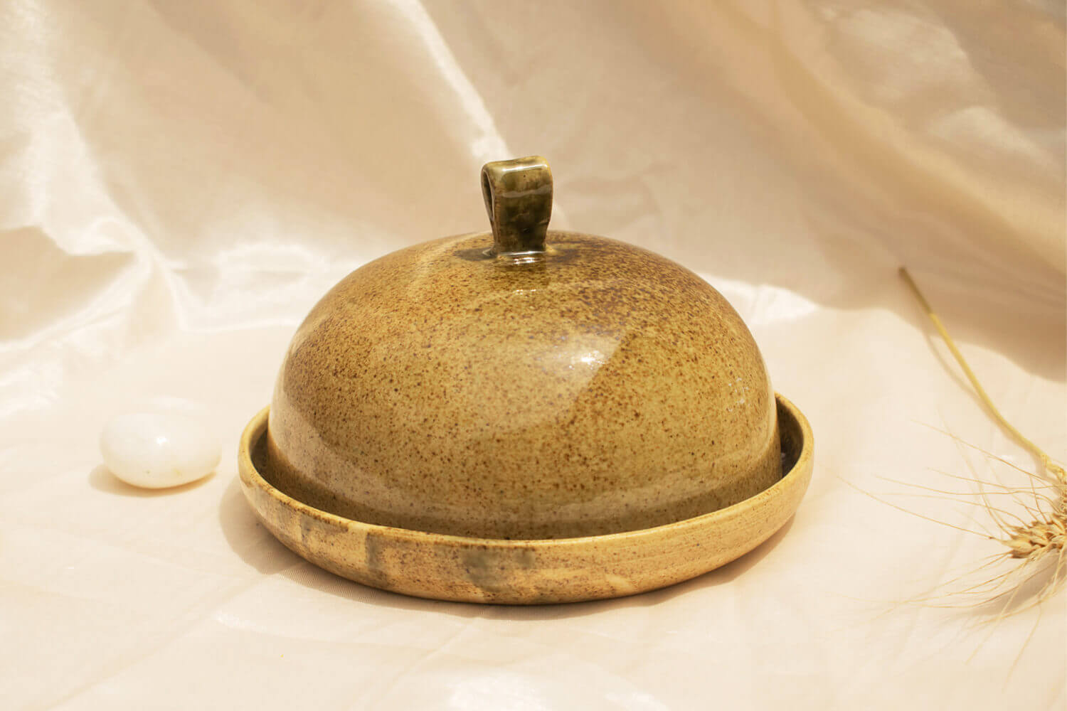 handmade stoneware butter dish with fitted lid - top view