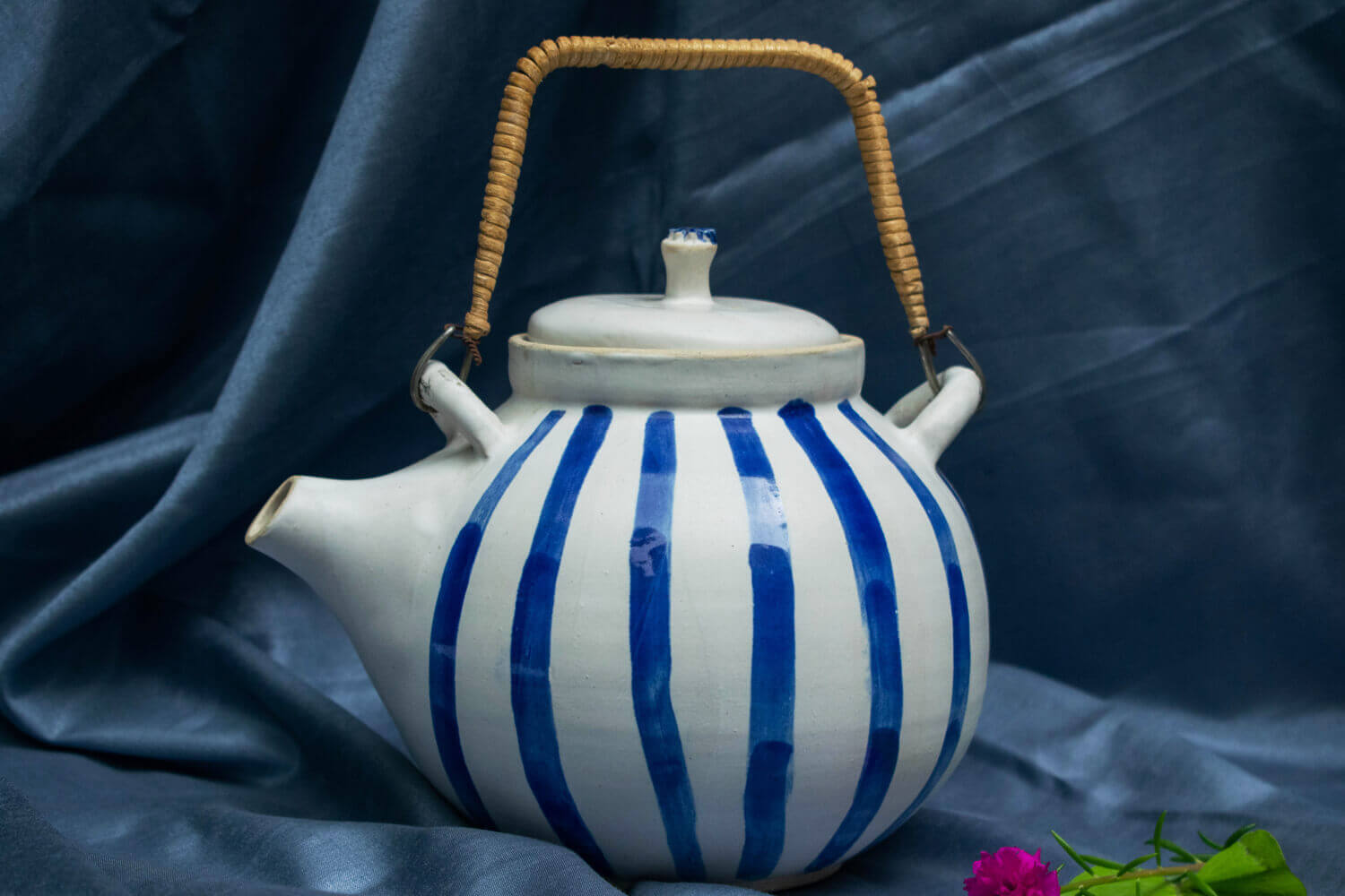 Studio Pottery Ceramic White Teapot with 2 Teacups