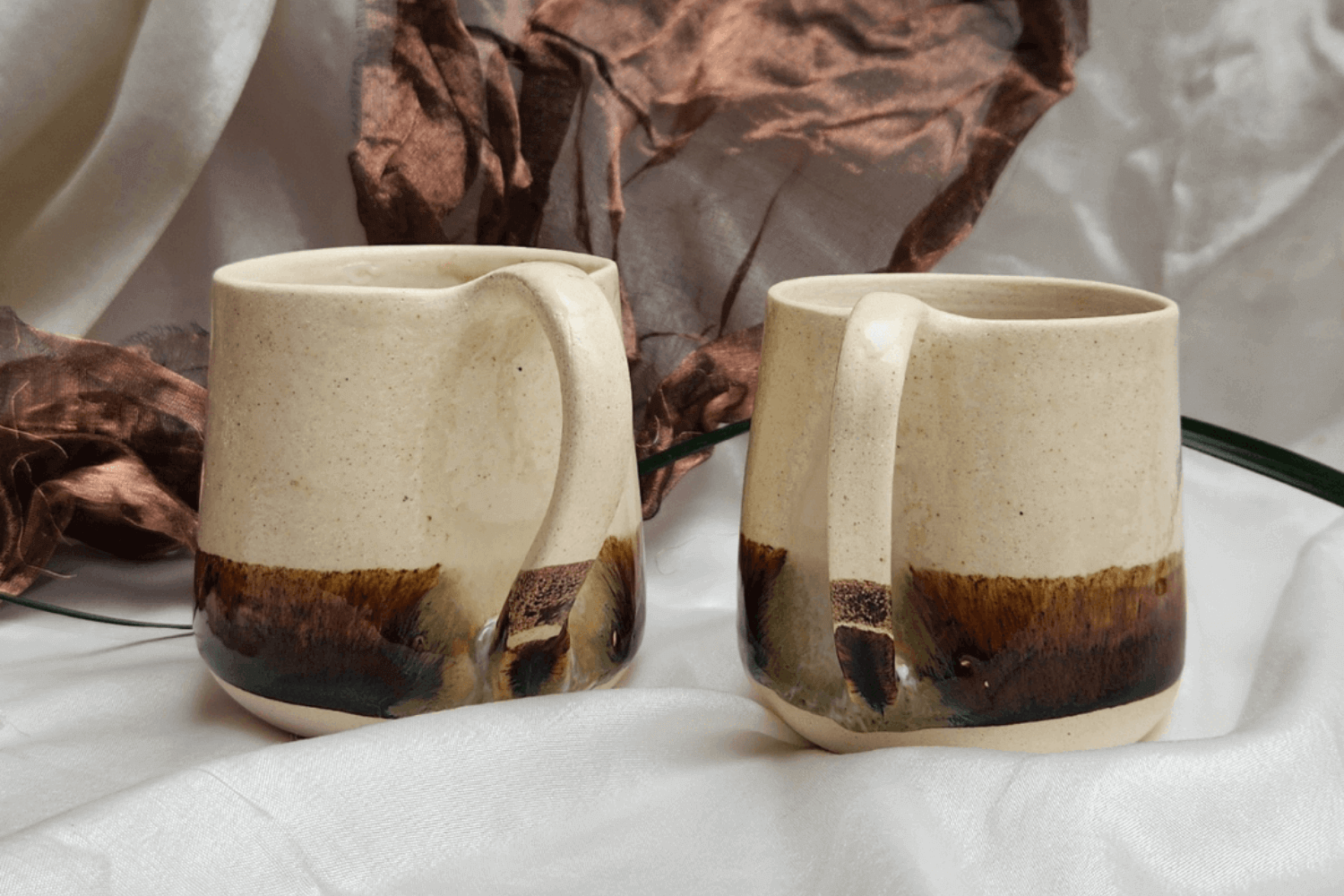 White Brown Ceramic Mug Set Of 2