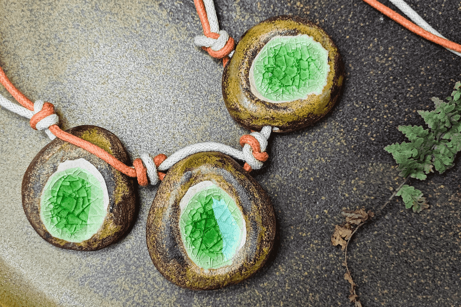 Glass Infused Handmade Ceramic Necklace 