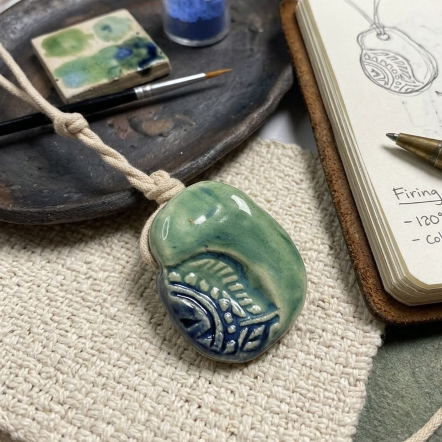 Ceramic Jewelry Sea Green Beach Pendent-Earthan