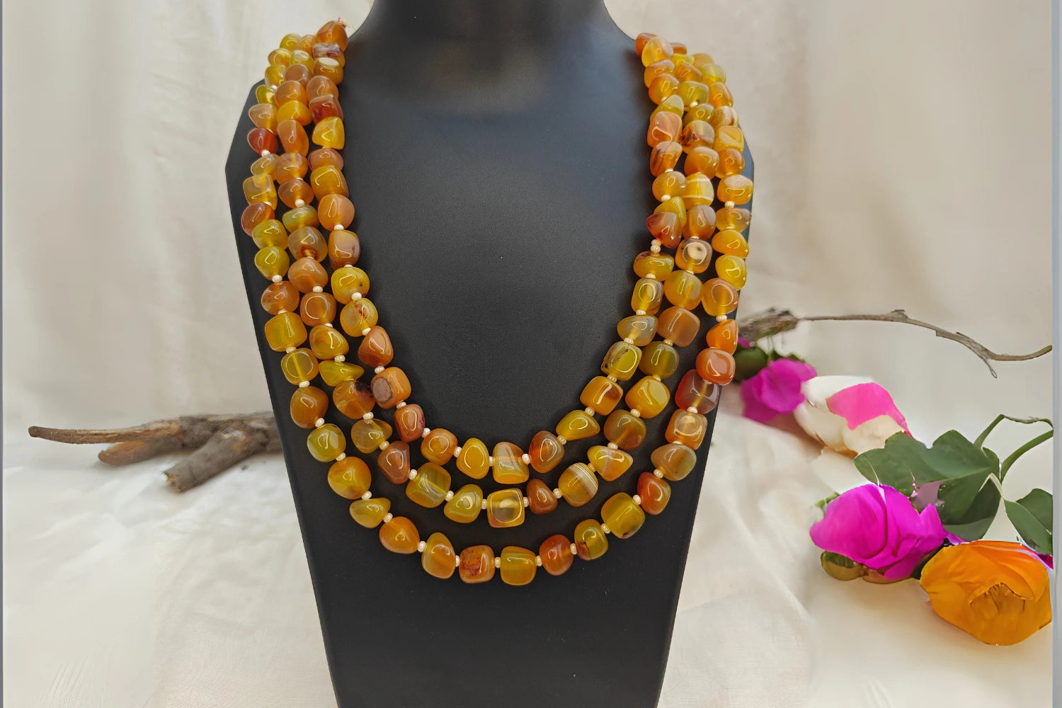 Bead Mala Citrine Sunshine – Yellow Natural Stone Jewelry with multi-layered sunny citrine beads for positivity.