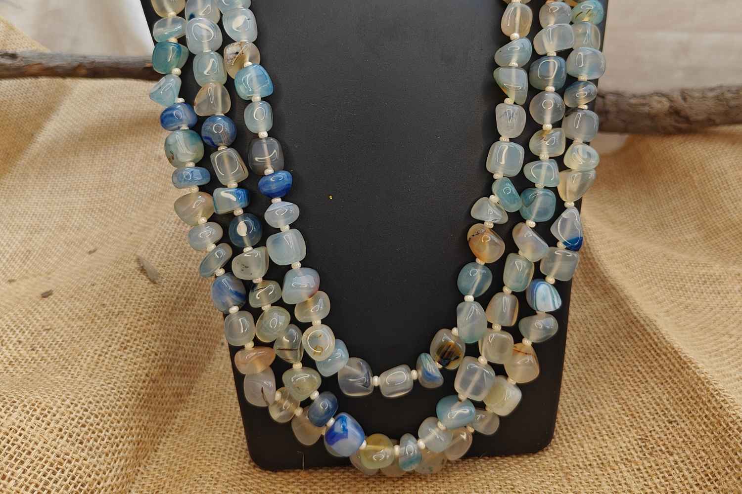 Bead Mala featuring multicolored gemstone beads, showcasing natural beauty and calming energy in a handcrafted necklace.