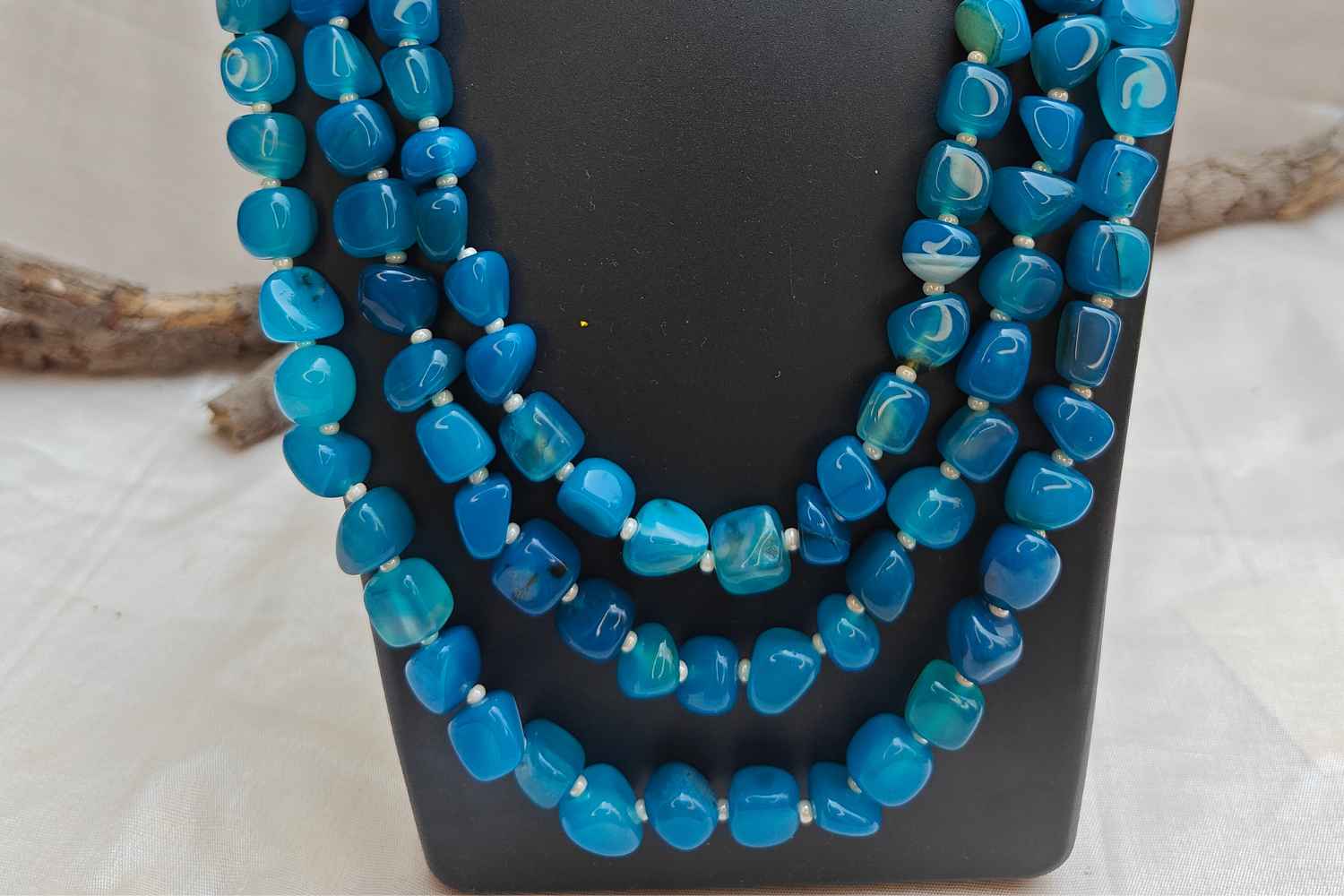 Bead Mala featuring light blue aquamarine natural stones in a multi-layered design for serenity and style.