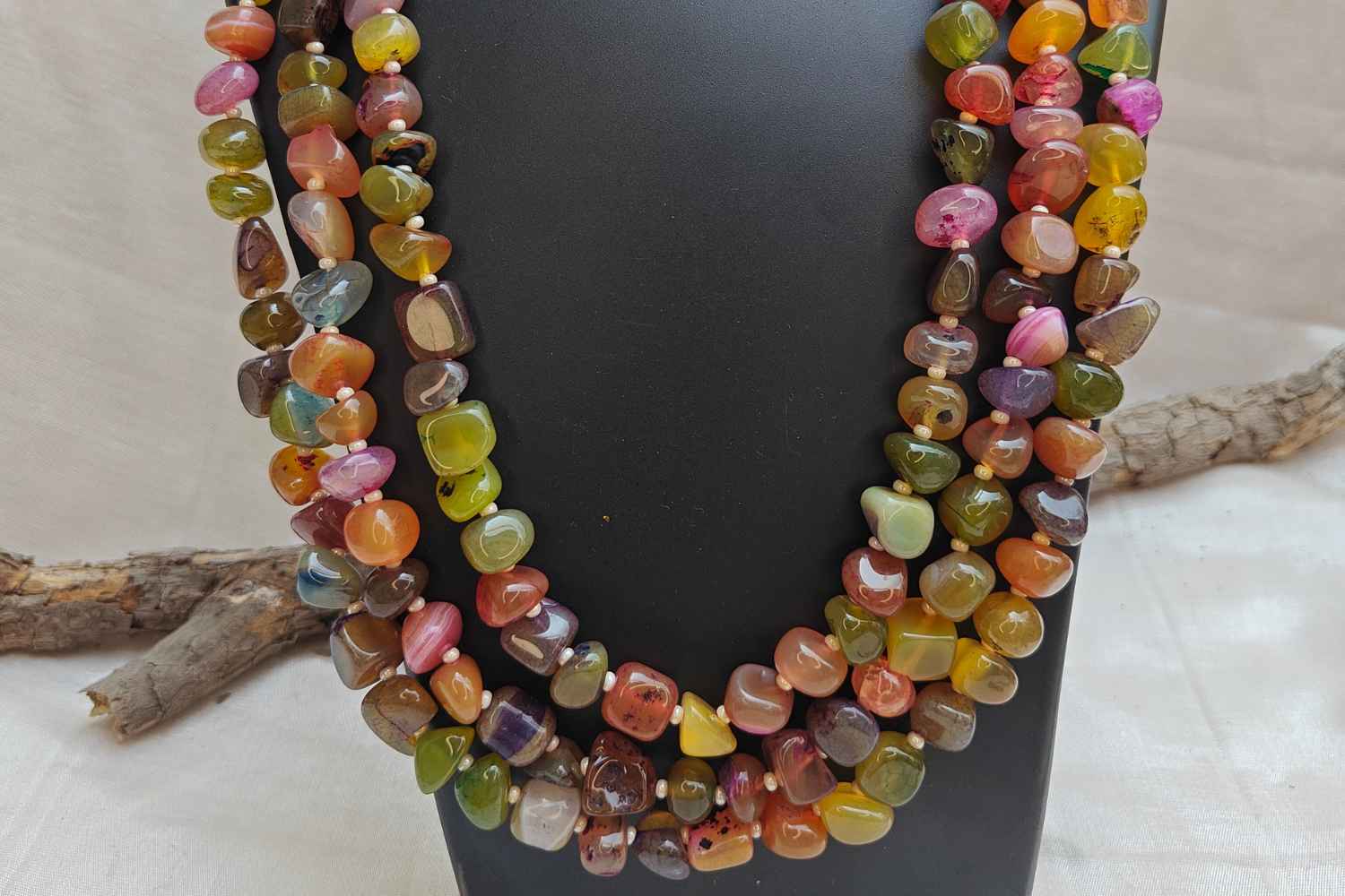 Bead Mala with multi-color natural stones showcasing vibrant gemstones for boho chic style