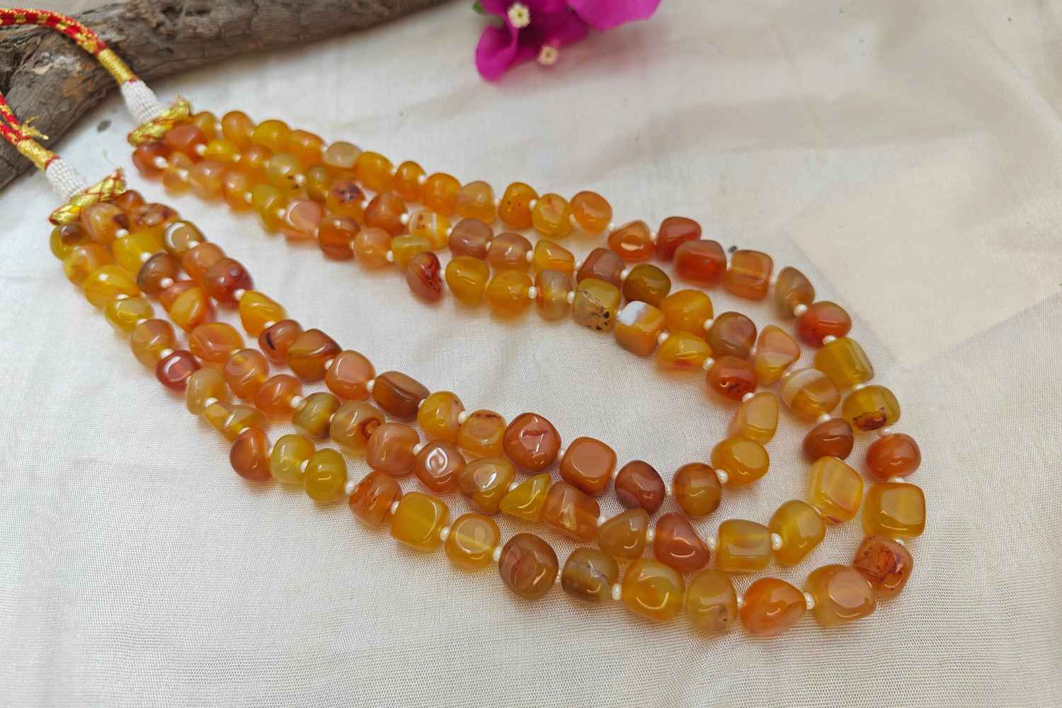Bead Mala featuring sunny yellow and orange citrine stones for positivity and joy.
