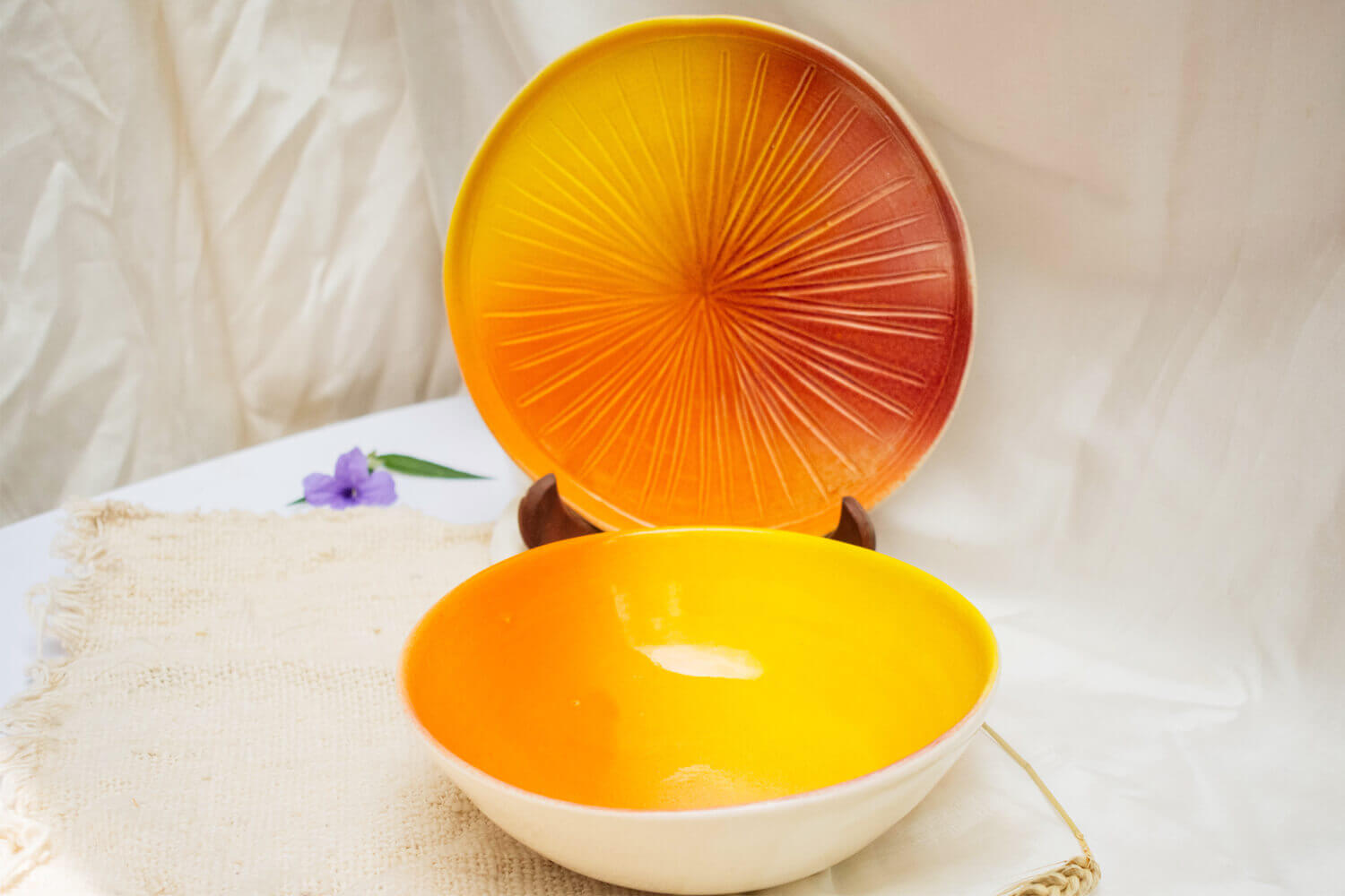 Ceramic Multi Color Plate and  Bowl Set | Earthan