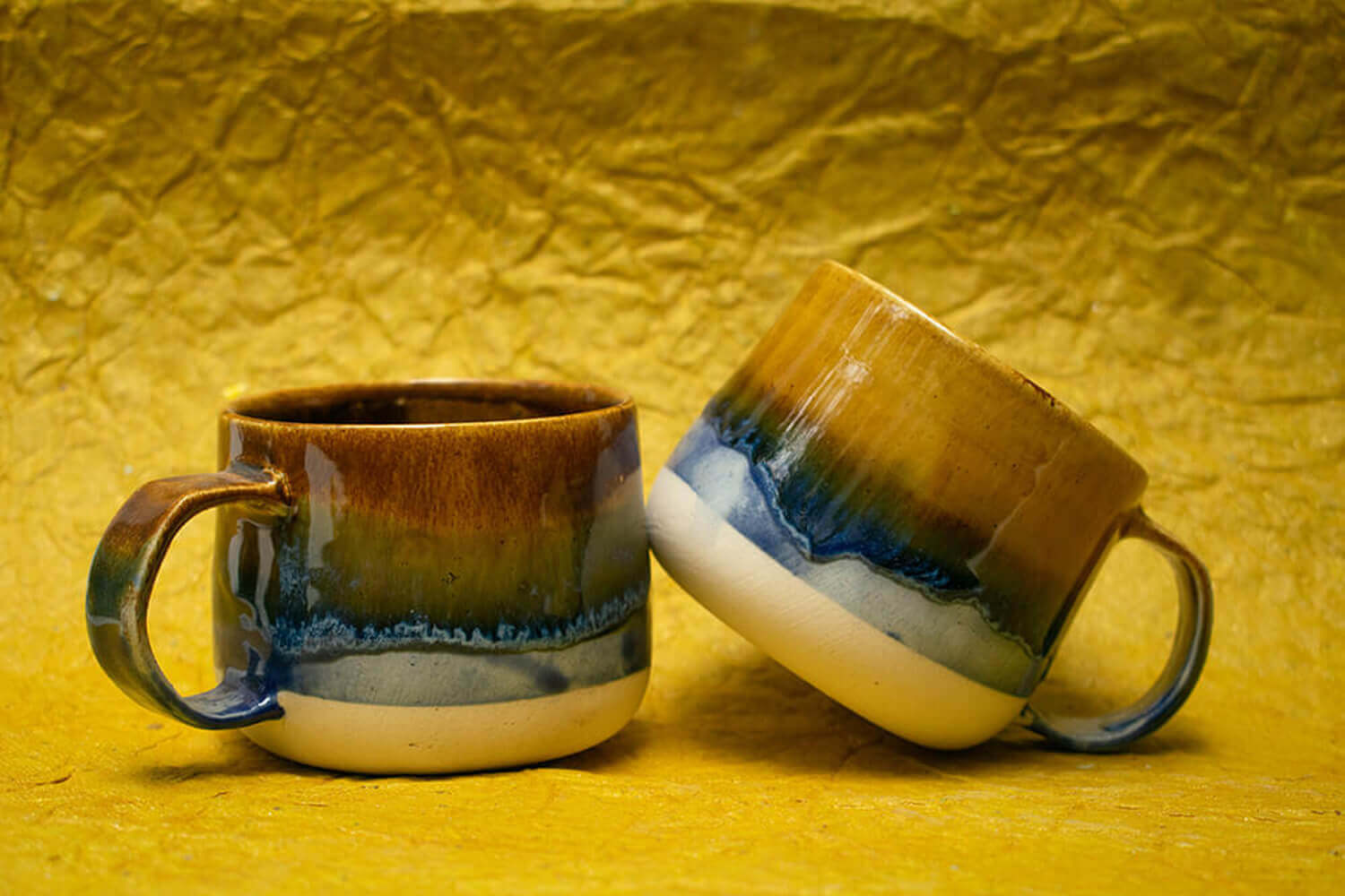 Yellow Blue Ceramic Cup Set of 2 | Earthan