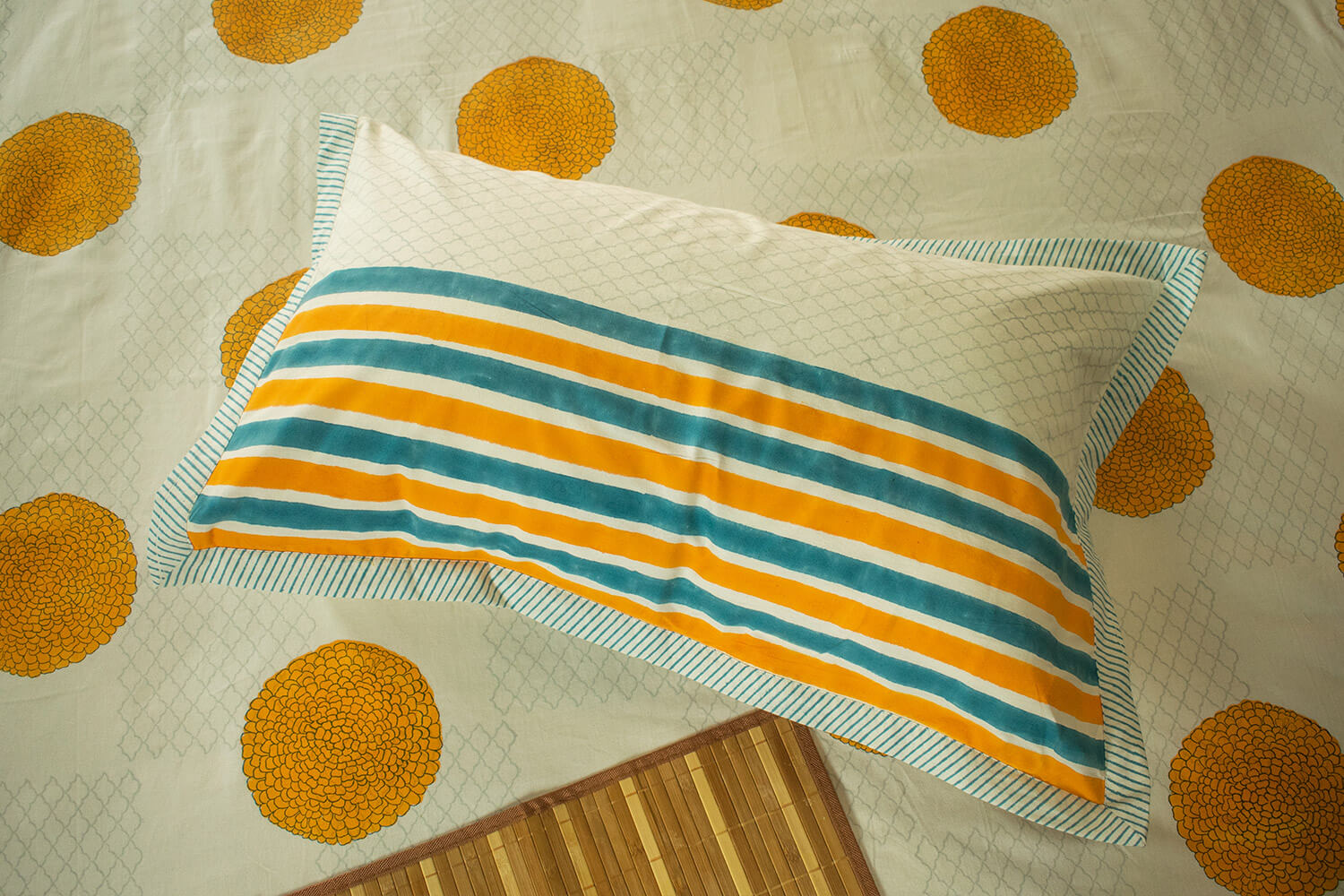 Genda Phool - Hand block printed cotton bed sheets and pillow cases | Earthan