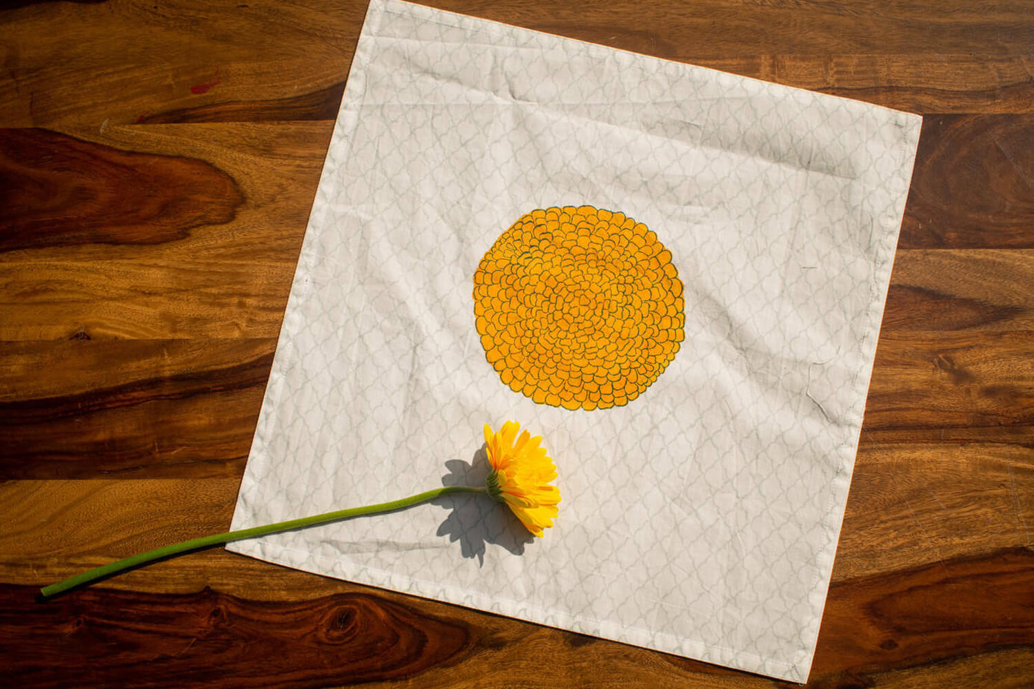 Genda Phool - Hand block printed table cotton napkins | Earthan 
