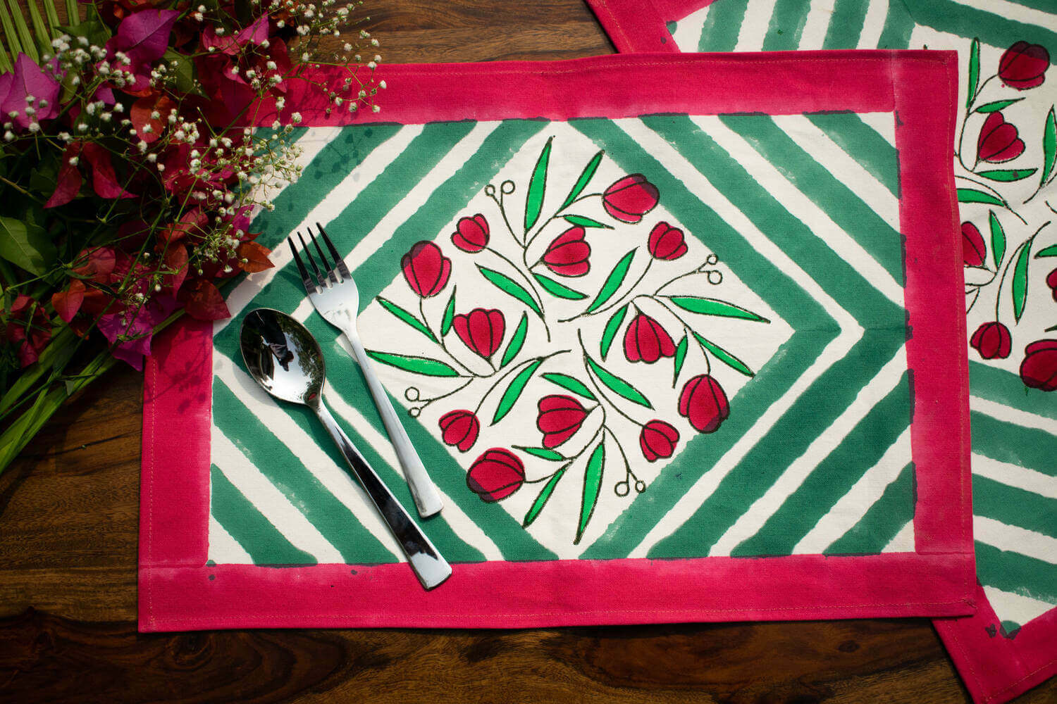 Kand Pushp - Hand block printed table linen set | Earthan
