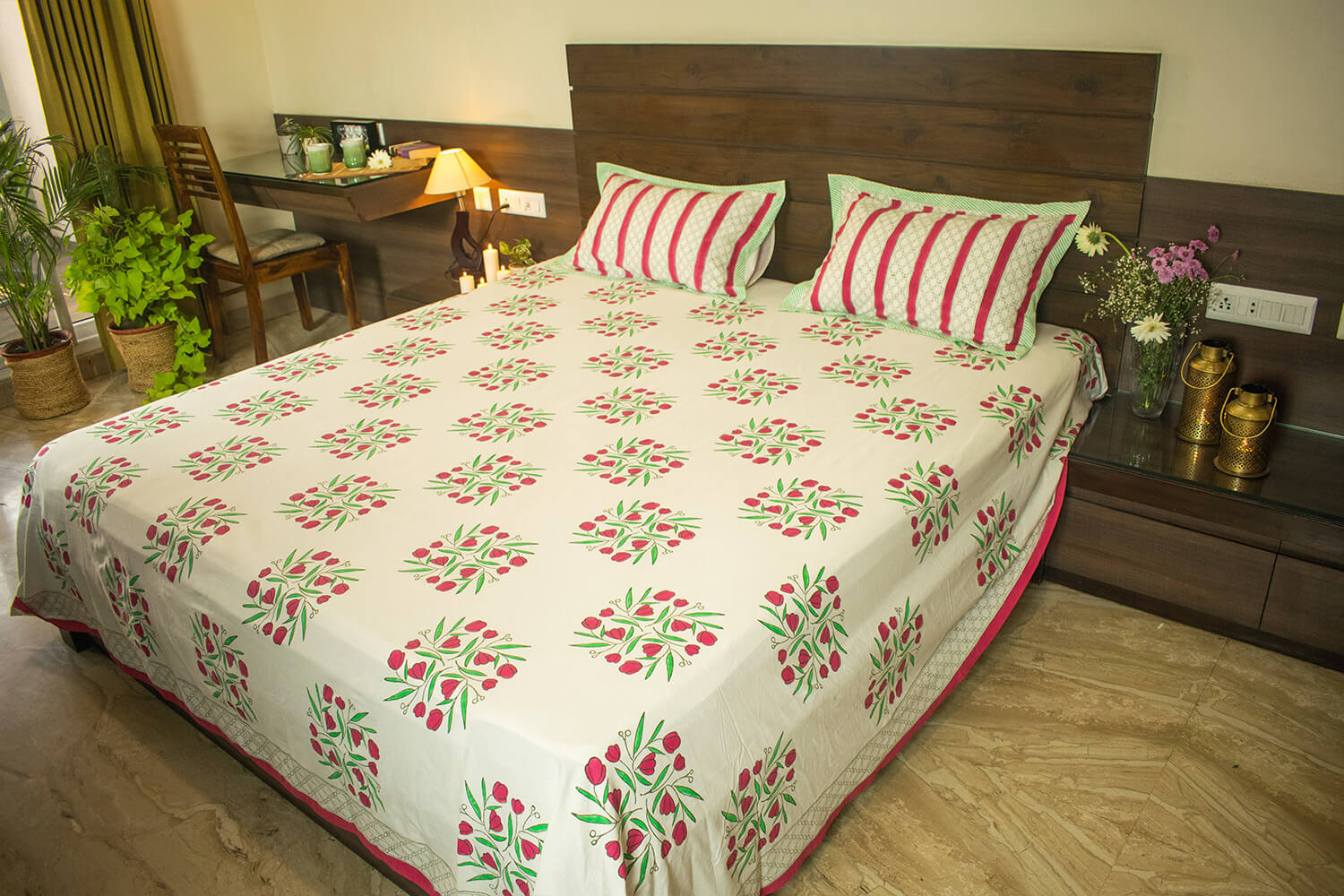 Kand Pushp - Hand block printed cotton bed sheets and pillow cases | Earthan