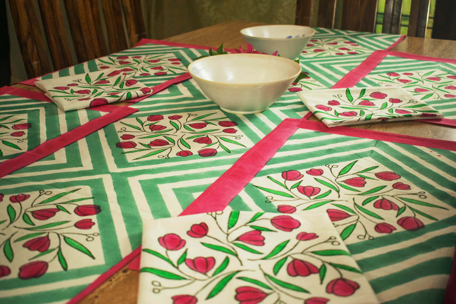 Kand Pushp - Hand block printed table linen set | Earthan