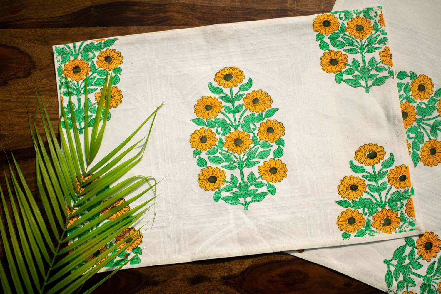 Surajmukhi- Hand block printed table linen set | Earthan