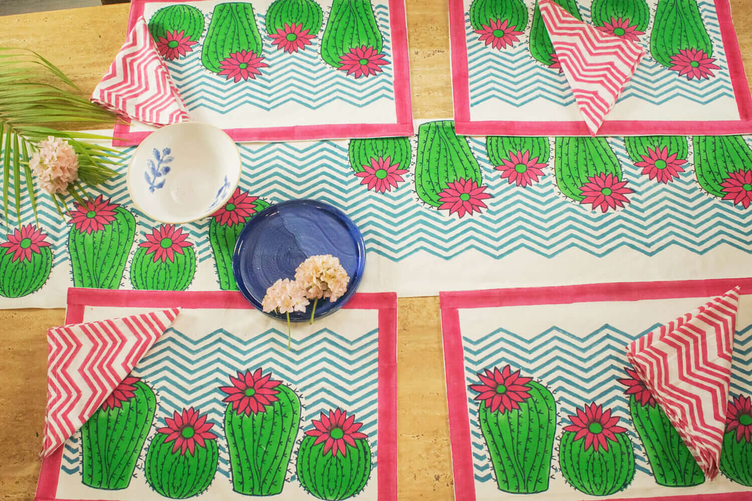 Registani Gulab- Hand block printed table linen set | Earthan