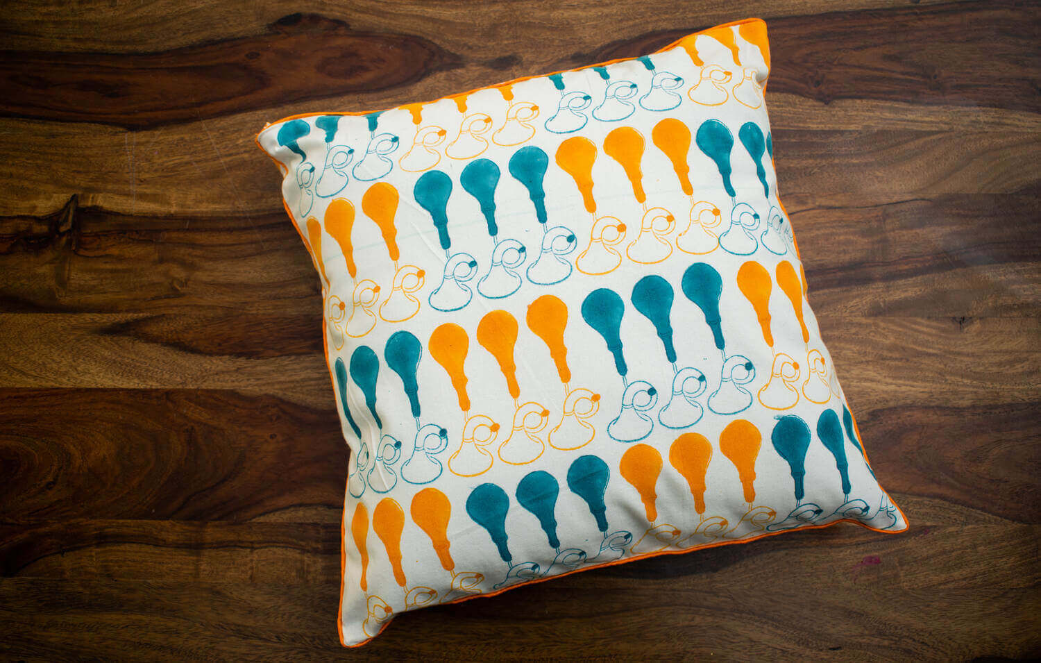 Cycle Rickshaw Bhopu- Hand block printed cotton cushion cover | Earthan 
