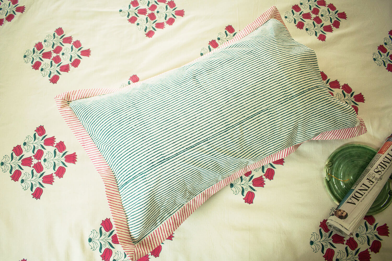 Tulip Phool - Hand block printed cotton bedsheets and pillow cases | Earthan