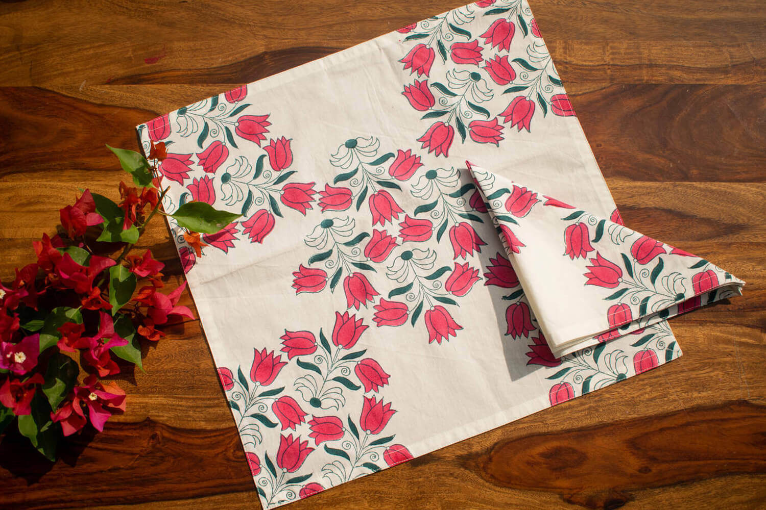 Tulip phool - Hand block printed table linen set | Earthan