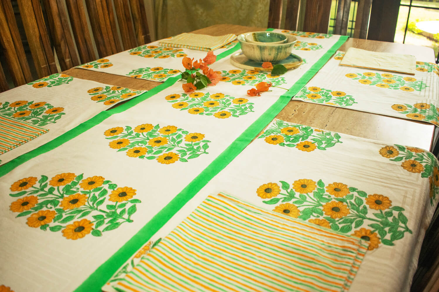 Surajmukhi- Hand block printed table linen set | Earthan