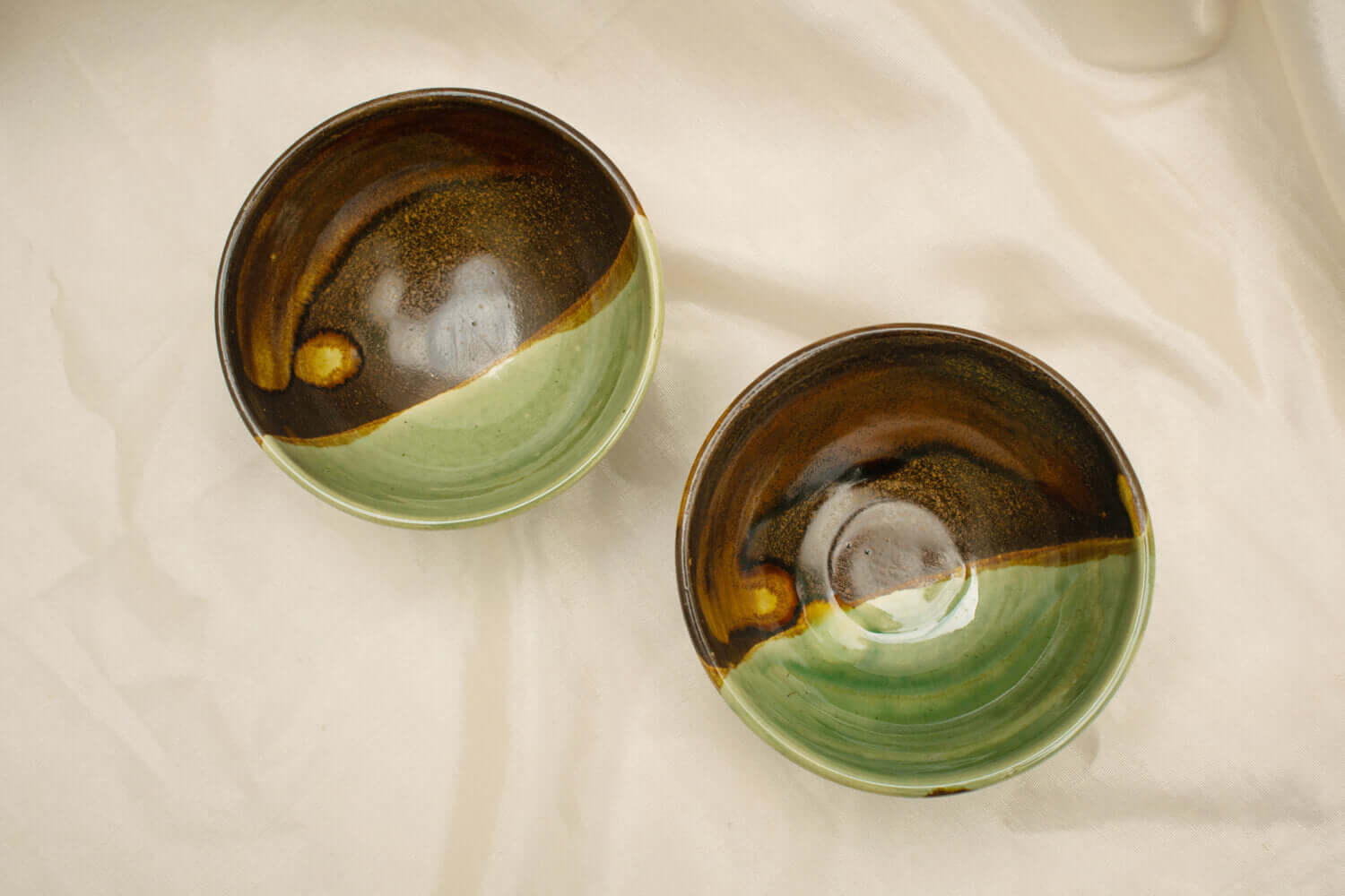 Ceramic Half & Half Green Brown Bowl | Earthan 