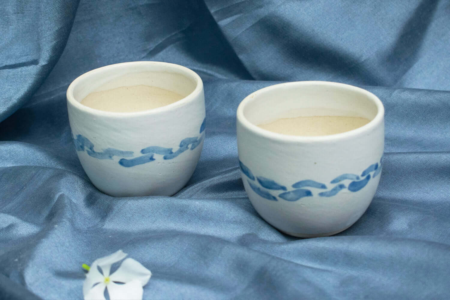 White Blue Ceramic Tea Cups | Earthan